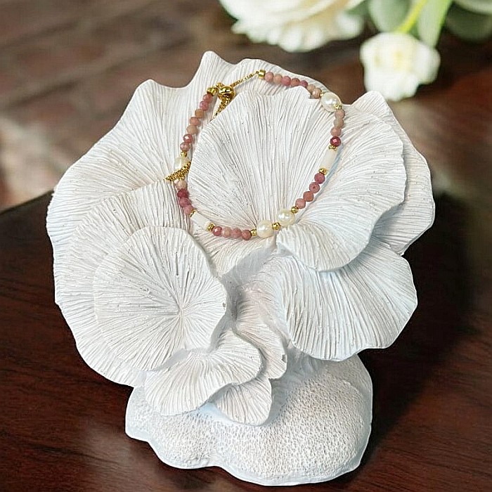 Bratara femei Rodonit si Perle Agrata, ajustabila, cupru placat cu aur [3]