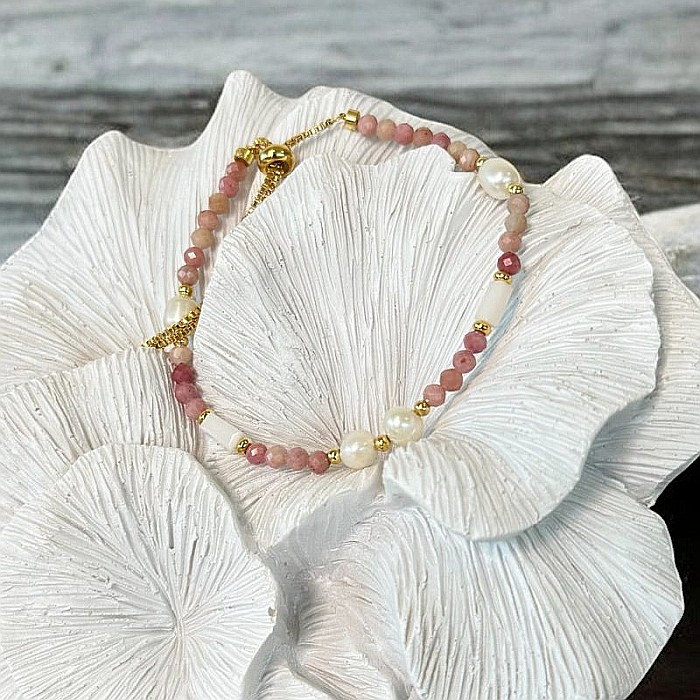 Bratara femei Rodonit si Perle Agrata, ajustabila, cupru placat cu aur [7]