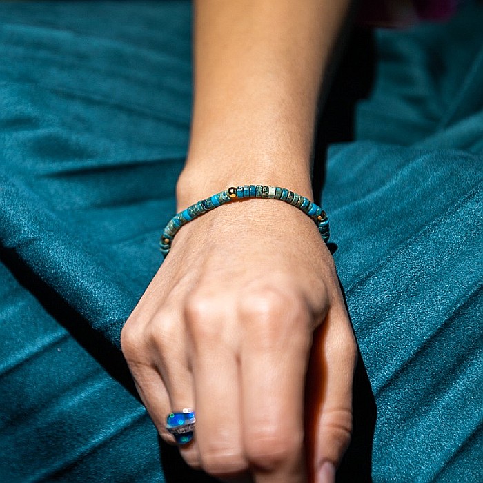 Bratara fete cu snur din Sediment Marin Jasp Turcoaz, Ina [5]