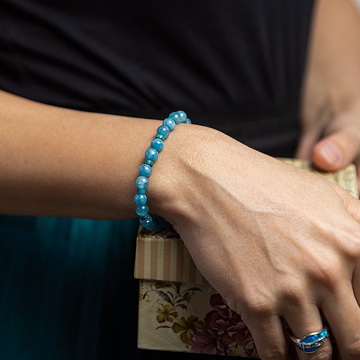 Bratara fete din pietre semipretioase de Jad Albastru si Distantiere Turcoaz, Gizel, margele de 6mm [1]