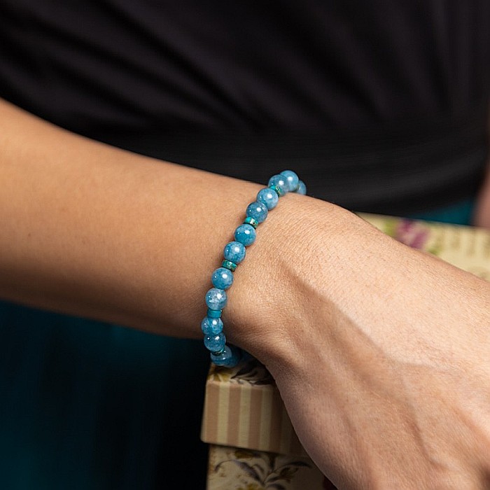 Bratara fete din pietre semipretioase de Jad Albastru si Distantiere Turcoaz, Gizel, margele de 6mm [4]