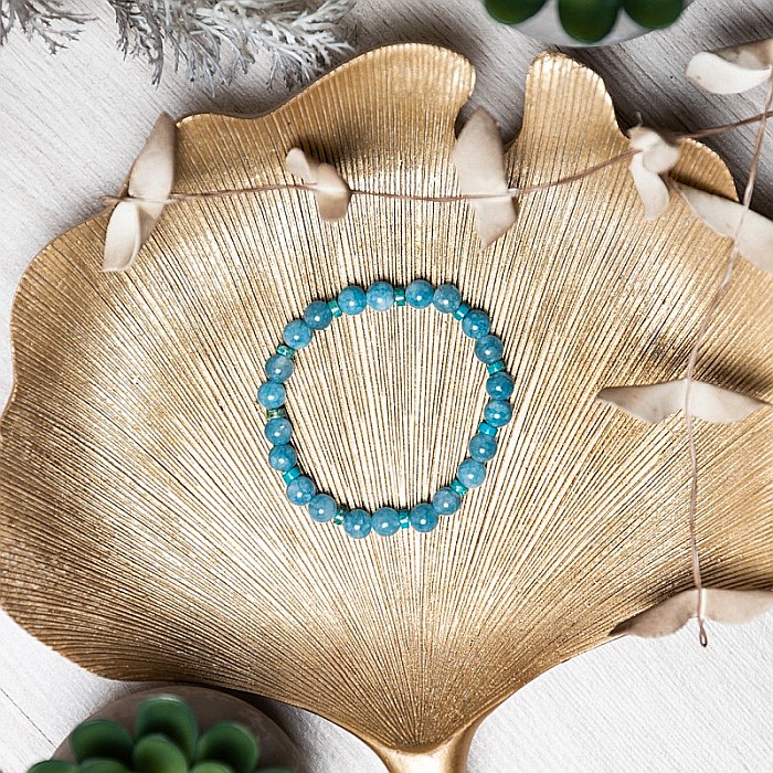 Bratara fete din pietre semipretioase de Jad Albastru si Distantiere Turcoaz, Gizel, margele de 6mm [3]