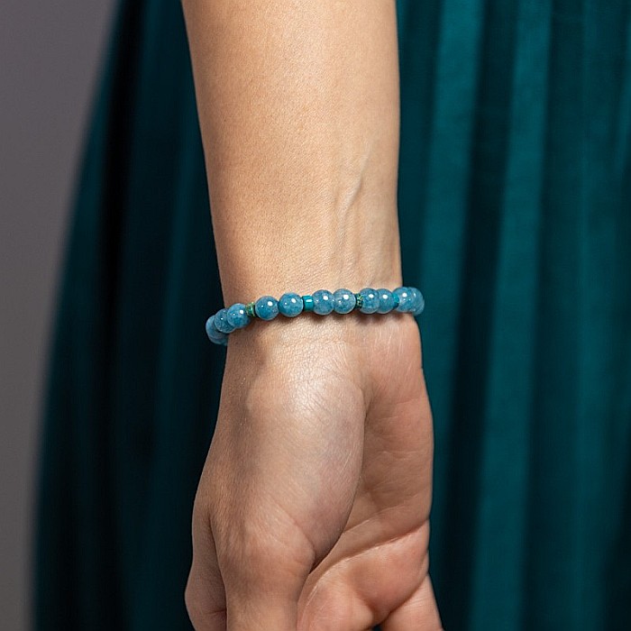 Bratara fete din pietre semipretioase de Jad Albastru si Distantiere Turcoaz, Gizel, margele de 6mm [9]