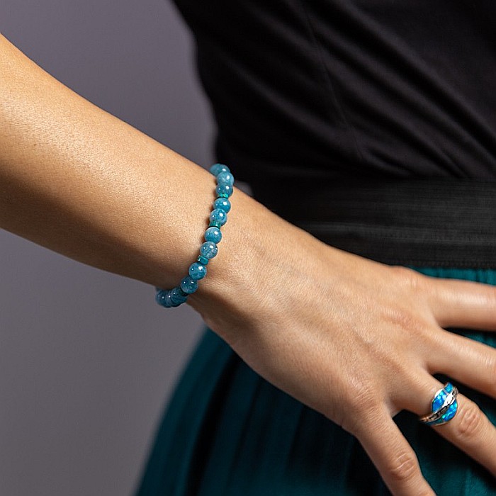 Bratara fete din pietre semipretioase de Jad Albastru si Distantiere Turcoaz, Gizel, margele de 6mm [5]