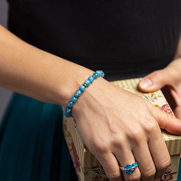 Bratara fete din pietre semipretioase de Jad Albastru si Distantiere Turcoaz, Gizel, margele de 6mm [8]