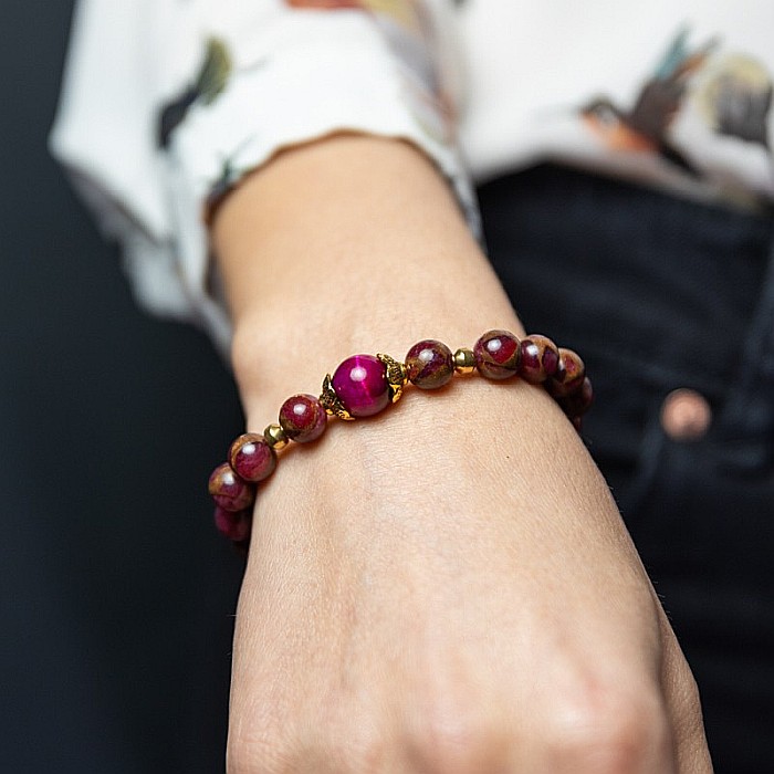 Bratara fete Karina din margele Cloisonne Rosii si Ochi de Tigru, margele de 8mm [3]