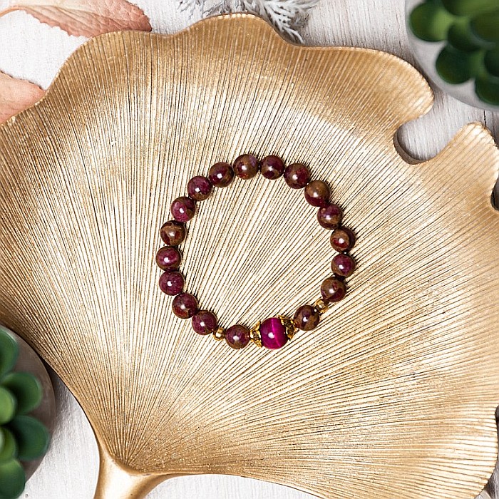 Bratara fete Karina din margele Cloisonne Rosii si Ochi de Tigru, margele de 8mm [7]