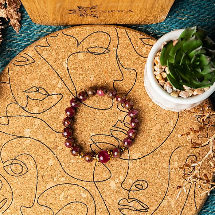 Bratara fete Karina din margele Cloisonne Rosii si Ochi de Tigru, margele de 8mm [9]