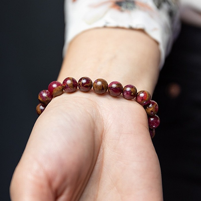 Bratara fete Karina din margele Cloisonne Rosii si Ochi de Tigru, margele de 8mm [5]