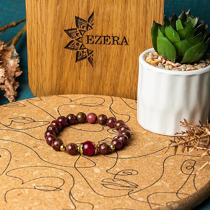 Bratara fete Karina din margele Cloisonne Rosii si Ochi de Tigru, margele de 8mm [8]