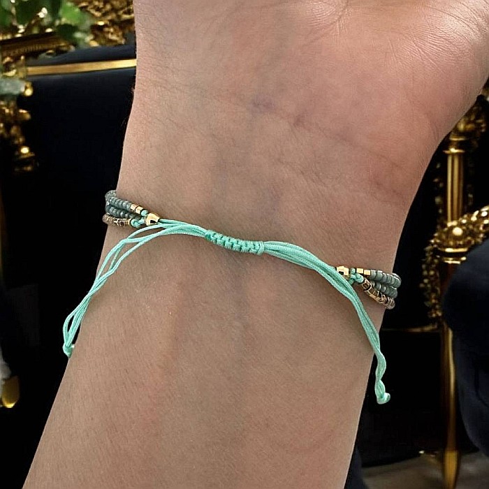 Bratara handmade 3 straturi Fariha din Miyuki si Apatit Verde cu charm auriu [3]