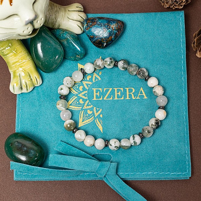 Bratara handmade dama Rihana, din cristale White Moss Agate, margele de 6mm [9]