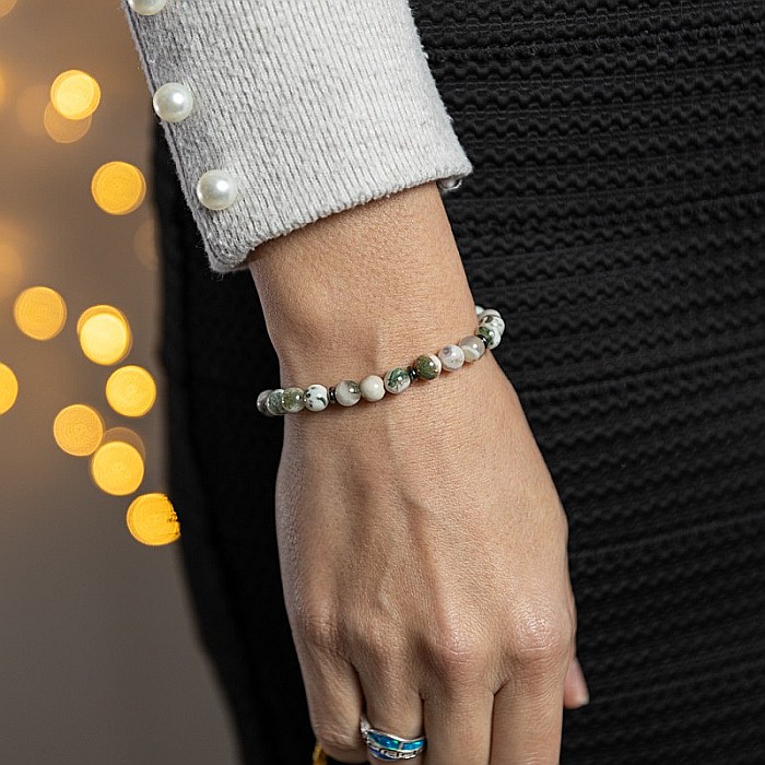 Bratara handmade dama Rihana, din cristale White Moss Agate, margele de 6mm [3]