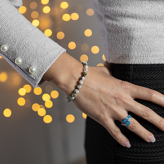 Bratara handmade dama Rihana, din cristale White Moss Agate, margele de 6mm [6]