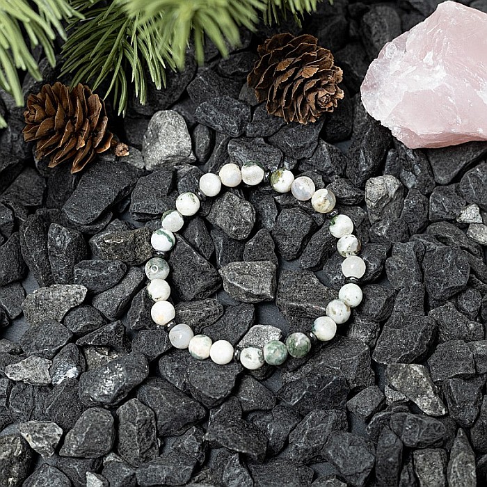 Bratara handmade dama Rihana, din cristale White Moss Agate, margele de 6mm [8]