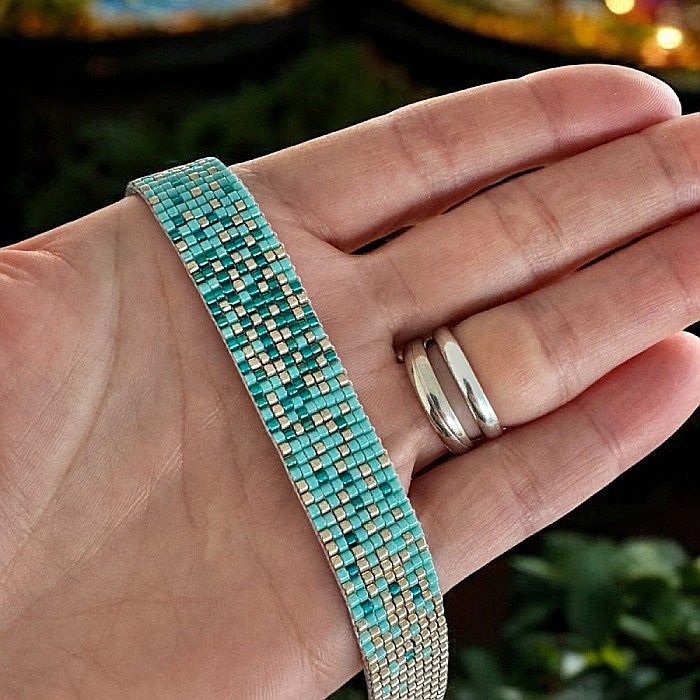 Bratara handmade Darcy multistrat Turcoaz Aurie din margele Miyuki, impletita manual [6]