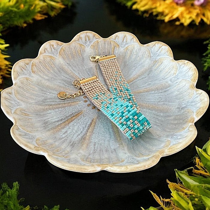 Bratara handmade Darcy multistrat Turcoaz Aurie din margele Miyuki, impletita manual [4]