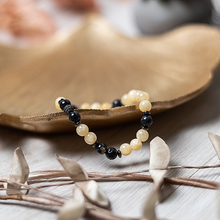 Bratara handmade din pietre semipretioase pentru femei Rahel cu cristale de Jad Galben si Shell Turquoise Negru, sfere de 6mm [2]