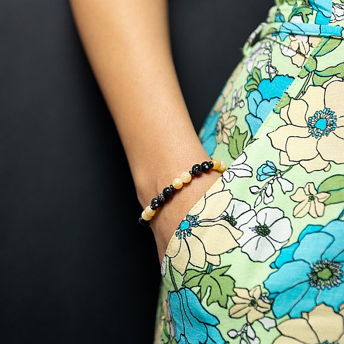 Bratara handmade din pietre semipretioase pentru femei Rahel cu cristale de Jad Galben si Shell Turquoise Negru, sfere de 6mm [4]