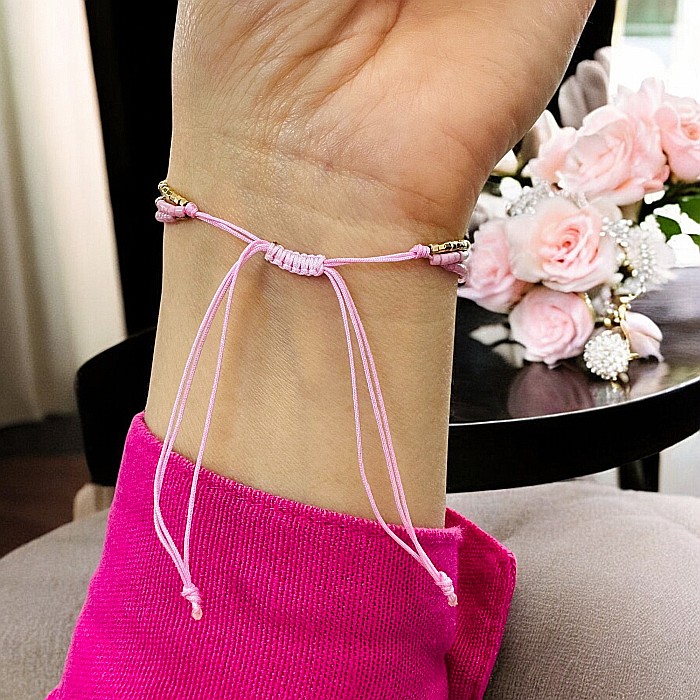 Bratara handmade roz snur 3 straturi Paty cu Miyuki si Turmalina Roz cu argint placat cu aur [8]