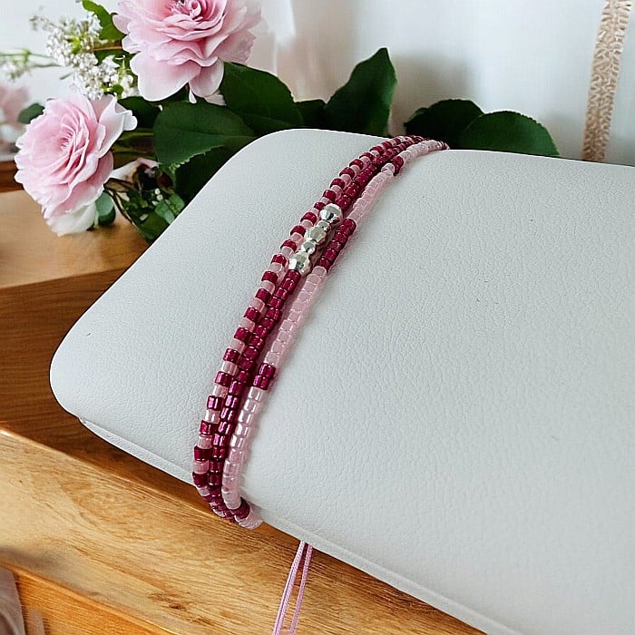 Bratara handmade roz Solene cu snur 3 straturi Miyuki si argint 925 [2]
