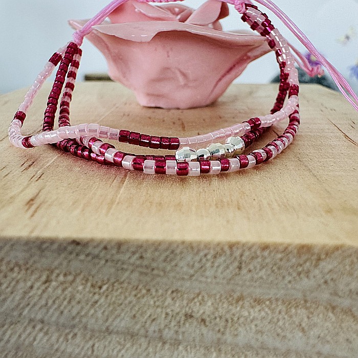 Bratara handmade roz Solene cu snur 3 straturi Miyuki si argint 925 [4]