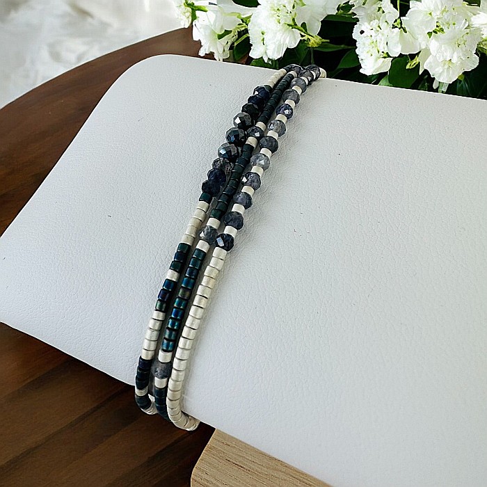 Bratara handmade snur, 3 straturi din Miyuki, Iolit si Hematit [6]