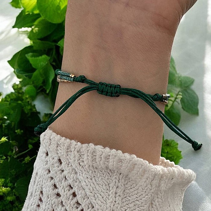 Bratara handmade snur 3 straturi Safiya cu Miyuki si Jad Verde [2]