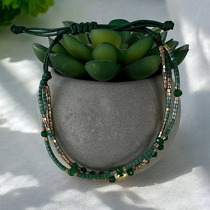 Bratara handmade snur 3 straturi Safiya cu Miyuki si Jad Verde [5]