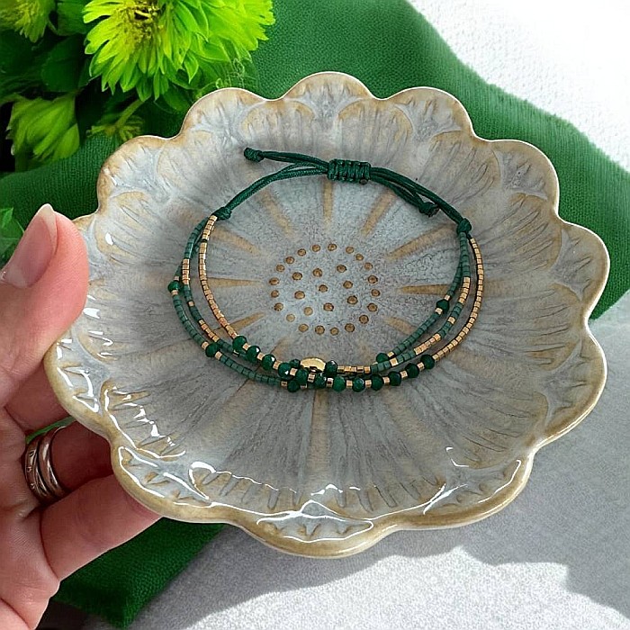 Bratara handmade snur 3 straturi Safiya cu Miyuki si Jad Verde [3]