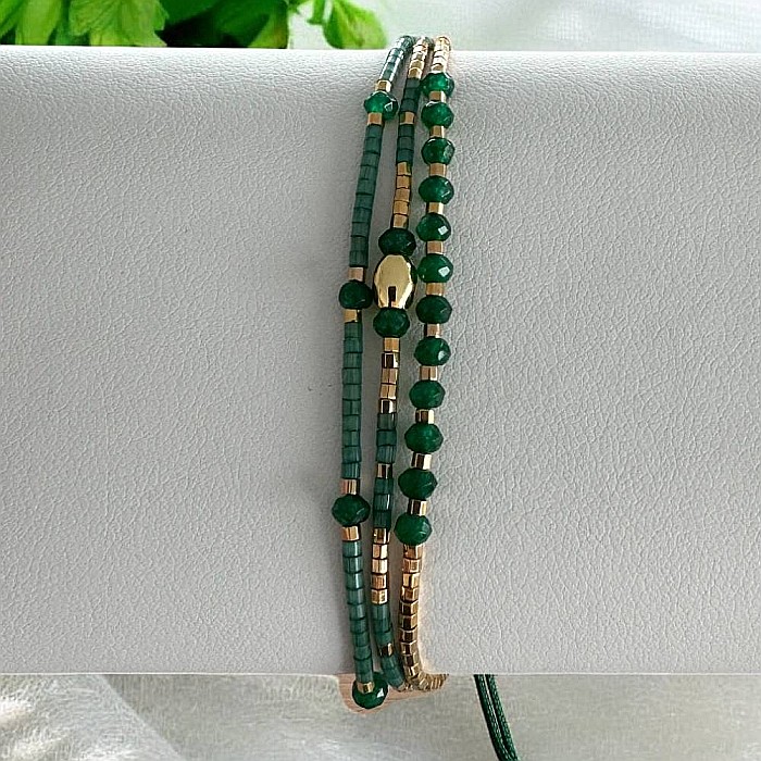 Bratara handmade snur 3 straturi Safiya cu Miyuki si Jad Verde [4]