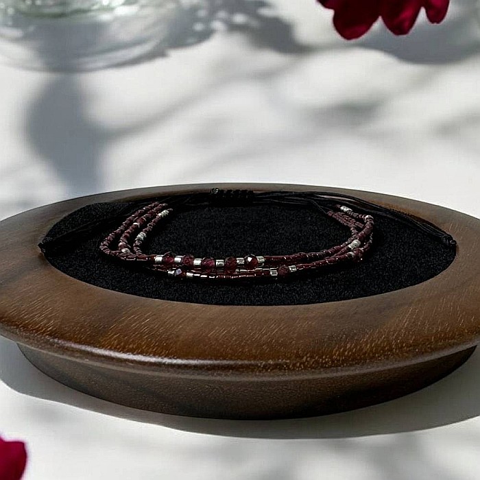 Bratara handmade snur Inaya 3 straturi Miyuki si cristale Granat [4]