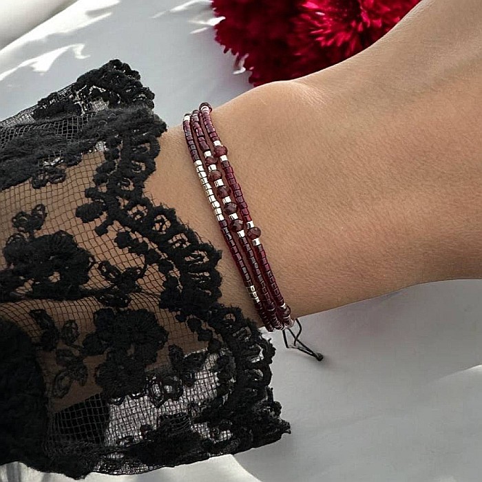 Bratara handmade snur Inaya 3 straturi Miyuki si cristale Granat [1]