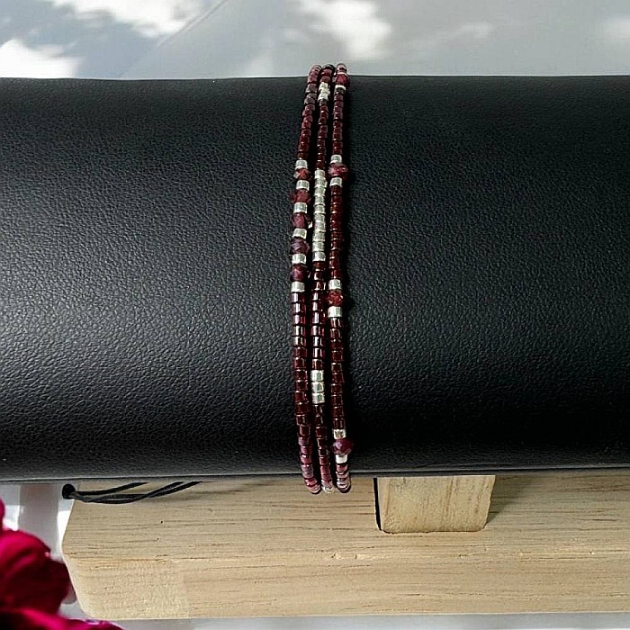 Bratara handmade snur Inaya 3 straturi Miyuki si cristale Granat [8]