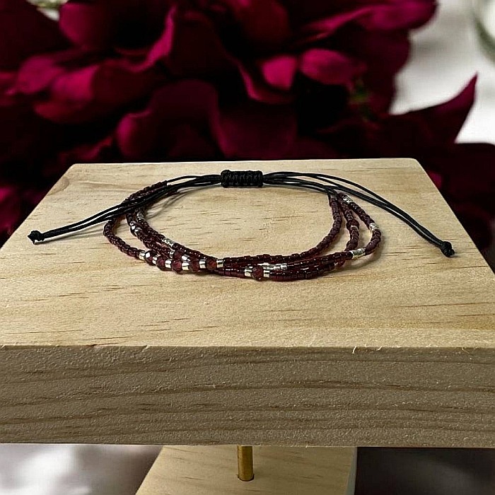 Bratara handmade snur Inaya 3 straturi Miyuki si cristale Granat [6]