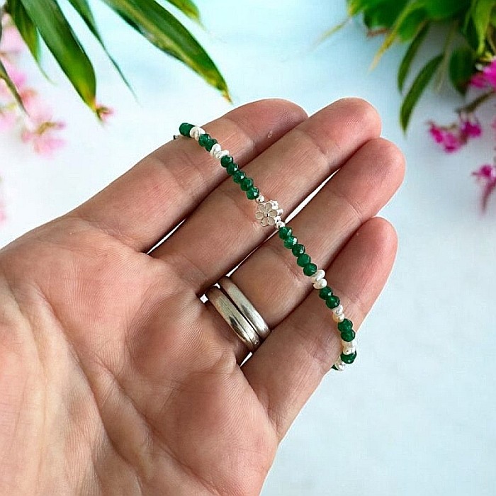 Bratara Jad Verde si Perle Naturale Mavis, cu argint 925 [6]