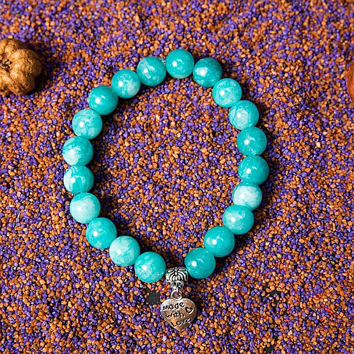 Bratara “Kalida” cu pietre semipretioase de Amazonit si accesoriu Inima, margele de 8 mm [5]