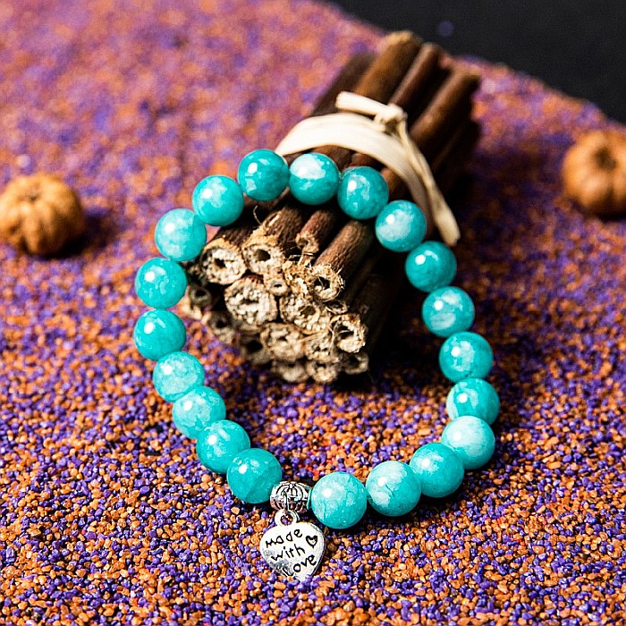 Bratara “Kalida” cu pietre semipretioase de Amazonit si accesoriu Inima, margele de 8 mm [4]