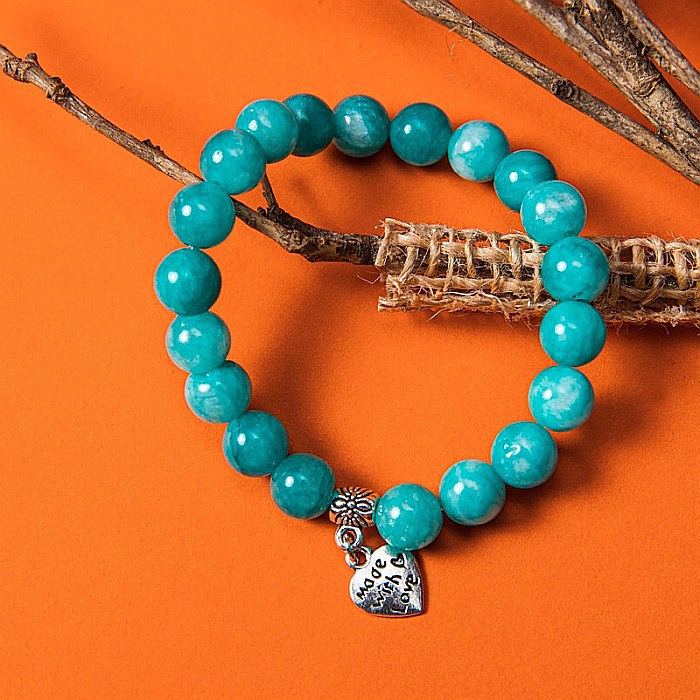 Bratara “Kalida” cu pietre semipretioase de Amazonit si accesoriu Inima, margele de 8 mm [6]