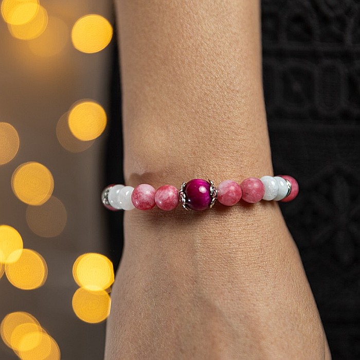 Bratara Kate din cristale de Rodocrozit, Morganit si Ochi de Tigru [6]