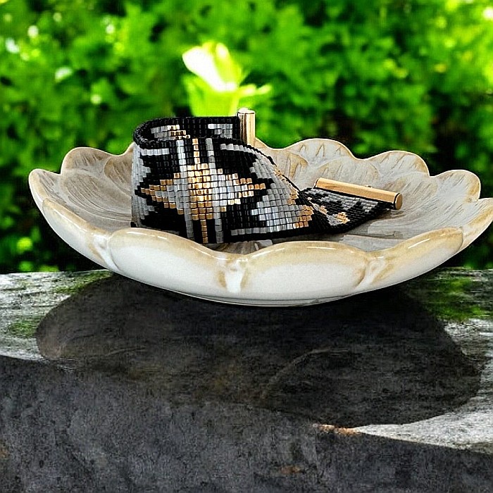 Bratara lata dama aurie cu negru si gri, impletita manual cu margele Miyuki, Charline [4]