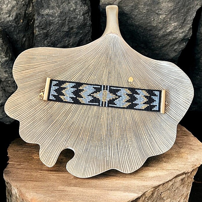 Bratara lata dama aurie cu negru si gri, impletita manual cu margele Miyuki, Charline [7]