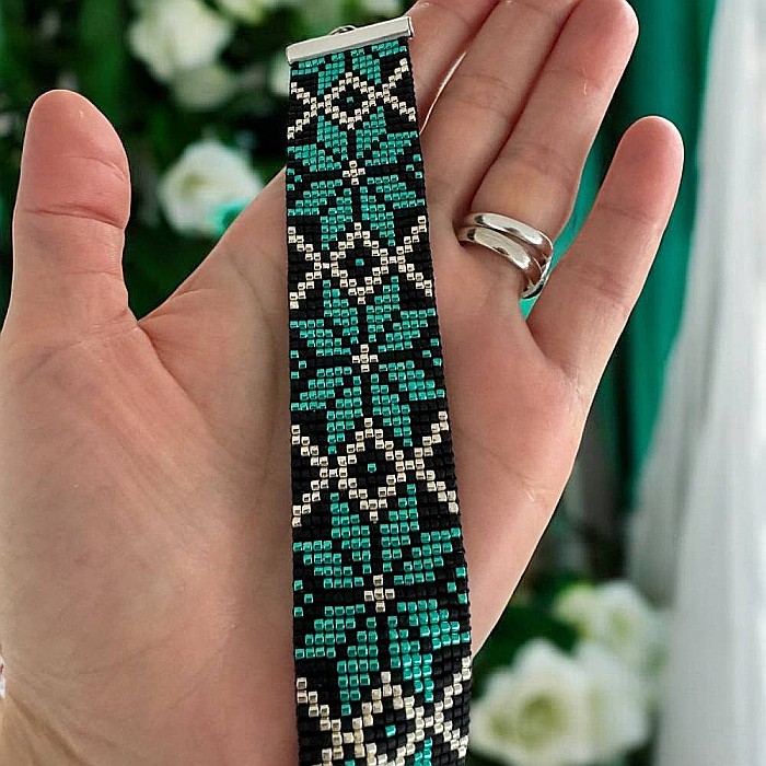 Bratara lata eleganta impletita manual cu margele miyuki, Treva [2]