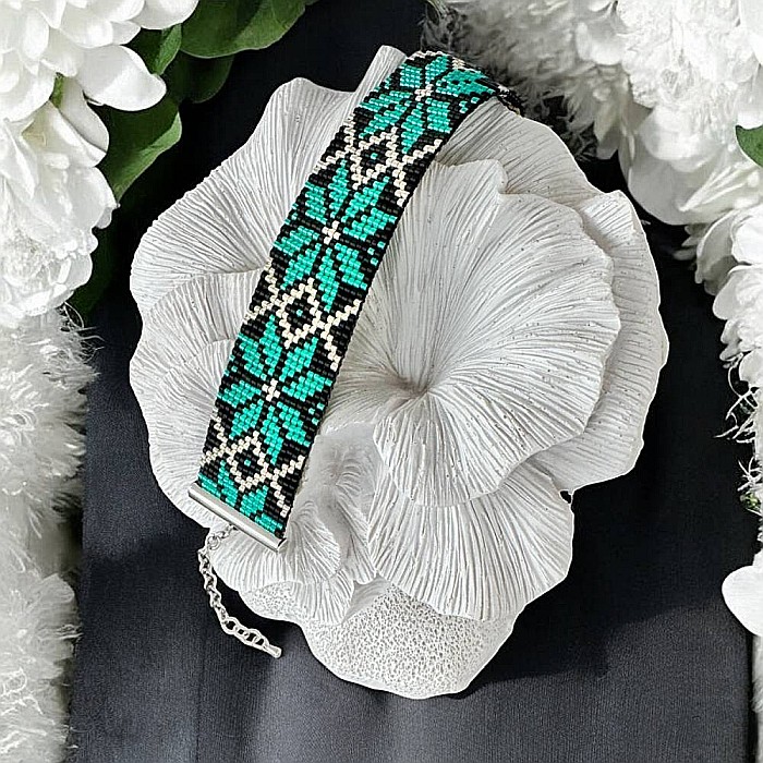 Bratara lata eleganta impletita manual cu margele miyuki, Treva [3]