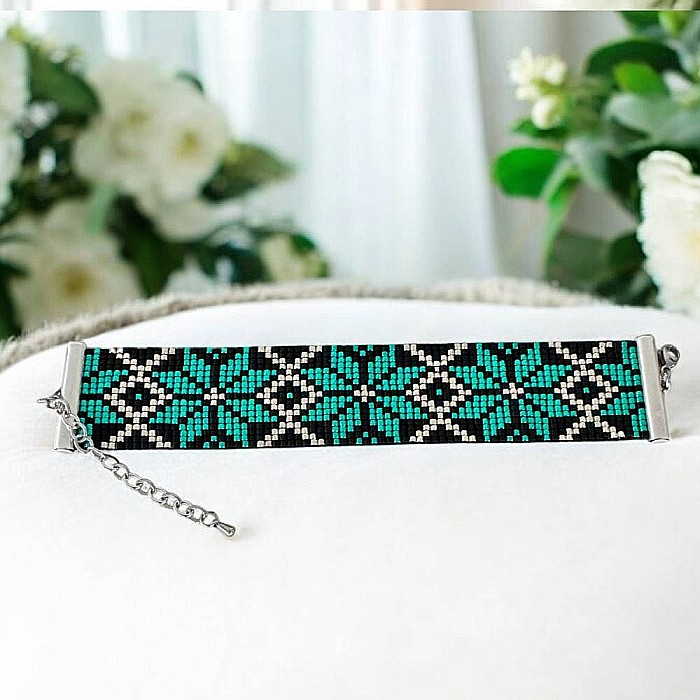 Bratara lata eleganta impletita manual cu margele miyuki, Treva [6]