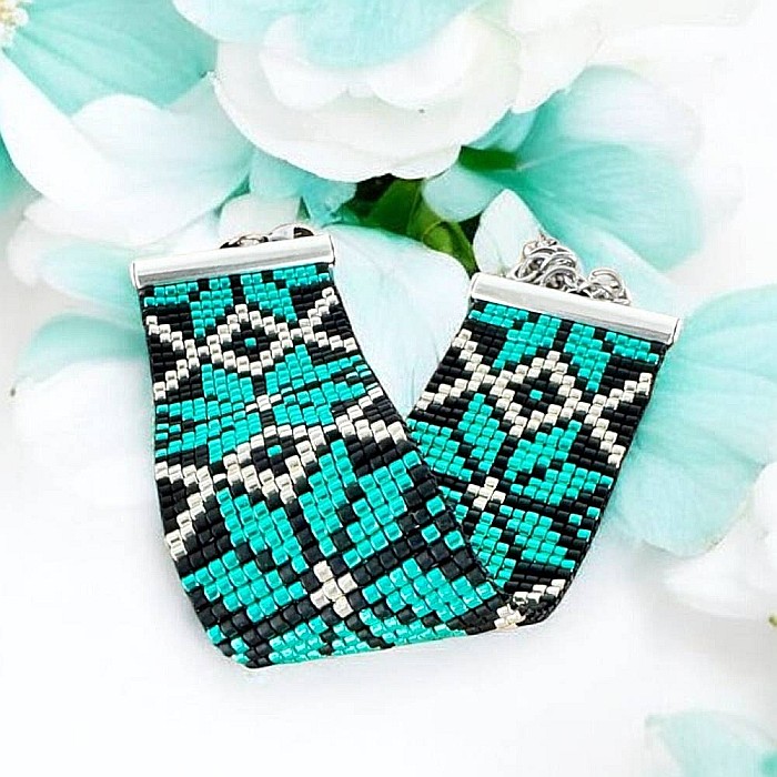 Bratara lata eleganta impletita manual cu margele miyuki, Treva [7]