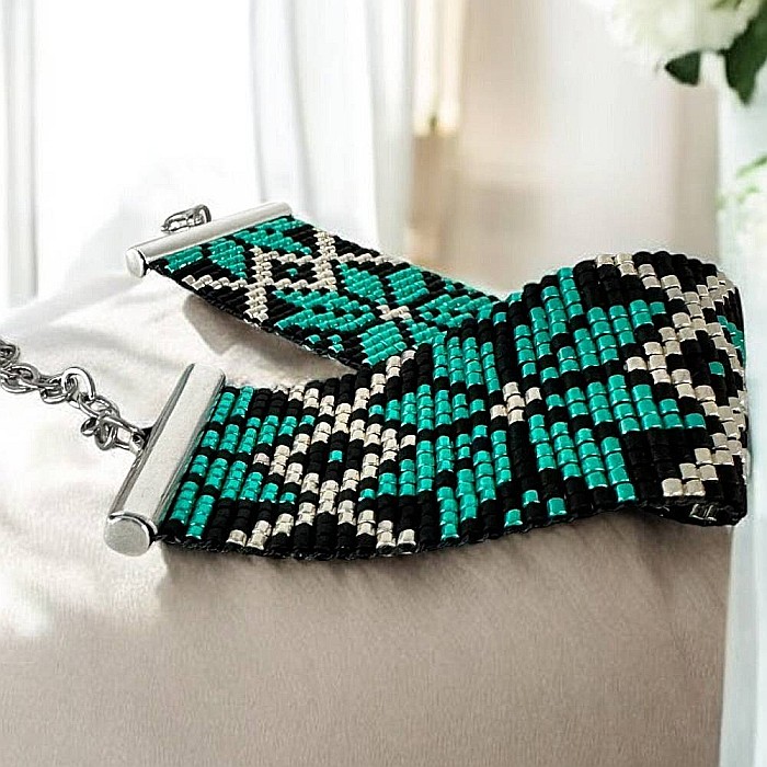 Bratara lata eleganta impletita manual cu margele miyuki, Treva [5]