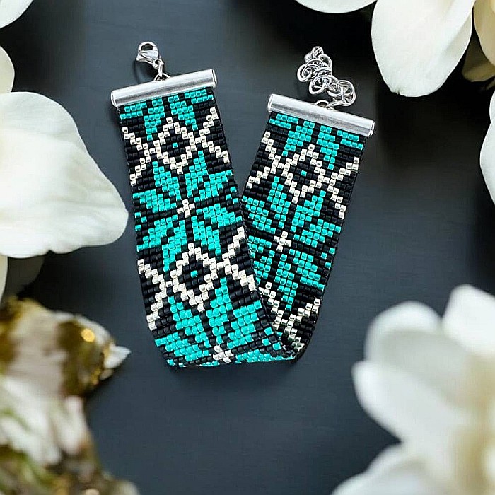 Bratara lata eleganta impletita manual cu margele miyuki, Treva [1]