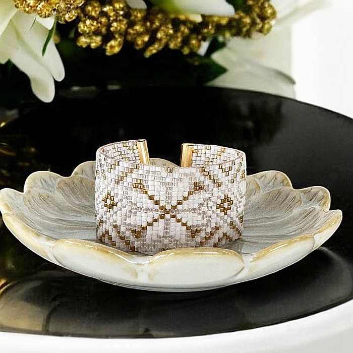 Bratara lata eleganta impletita manual din margele Miyuki, Zamora [4]