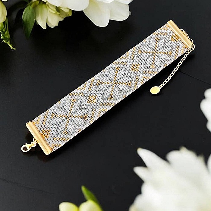 Bratara lata eleganta impletita manual din margele Miyuki, Zamora [3]